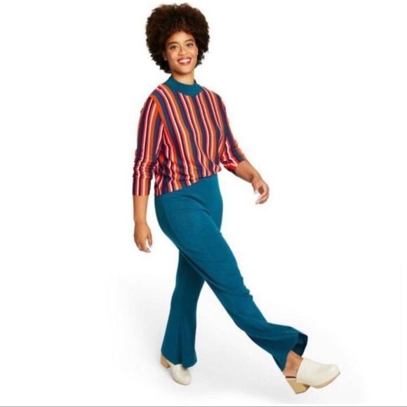 Victor Glemaud xTarget Large High Rise Flare Knit Pants Teal Sweater Bell Bottom - Picture 4 of 5